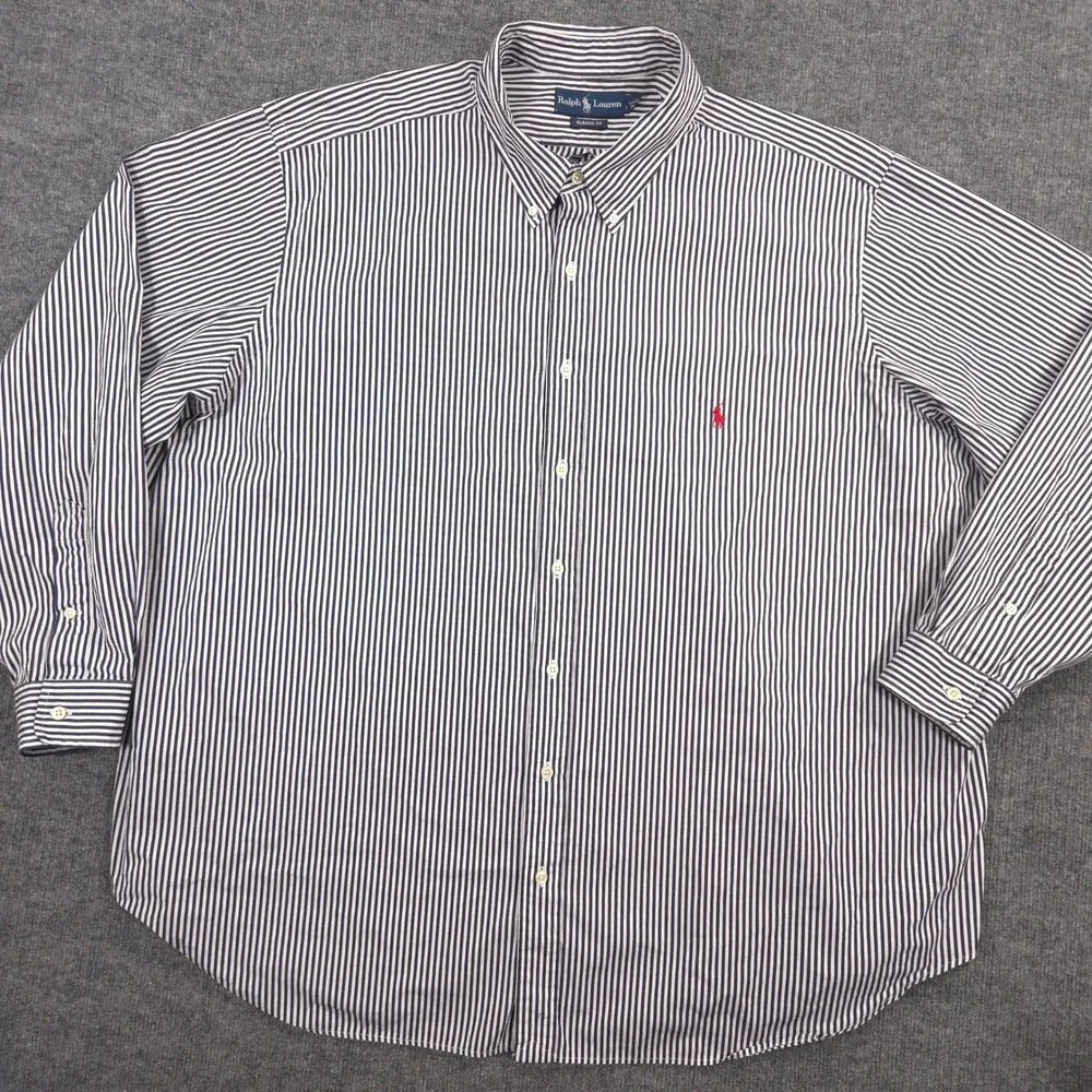 Vintage Ralph Lauren Shirt Mens 3XB Navy White Striped Red Pony Classic Fit 90s